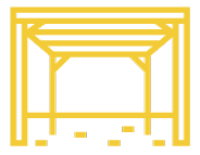 A yellow icon of a wooden structure on a white background.