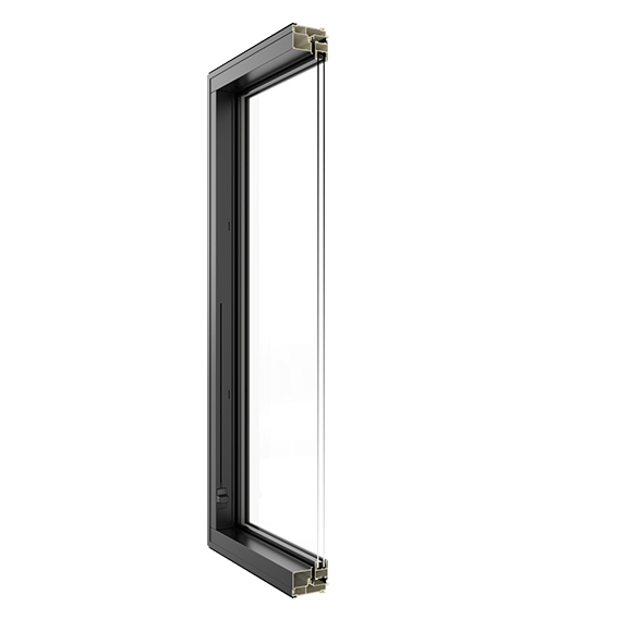A close up of a window with a handle on a white background.