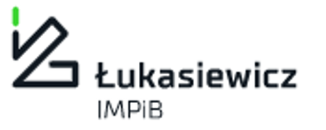 Logo of Łukasiewicz - IMPIB. Black stylized graphic with green accent, and text in black.