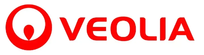 Veolia logo in red: circle with teardrop-shaped icon and text.