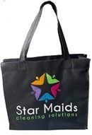 Black tote bag with colorful star logo and “Star Maids cleaning solutions” text