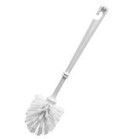 White toilet brush with a long handle on a white background