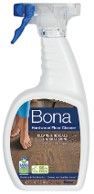 Bona hardwood floor cleaner spray bottle with blue trigger nozzle and white label