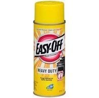 Yellow Easy-Off Heavy Duty oven cleaner spray can on a white background