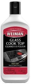 Weiman Glass Cook Top Cleaner & Polish bottle with black cap and red label