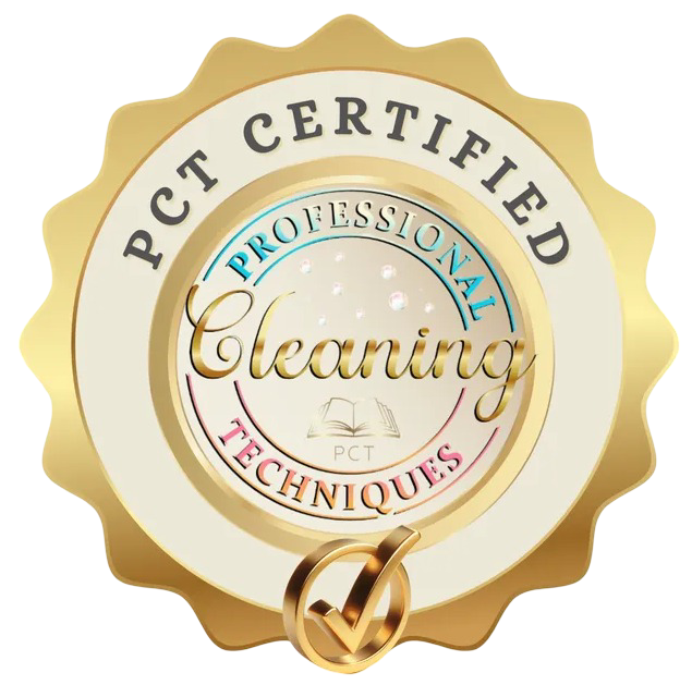Gold PCT Certified Professional Cleaning Techniques seal with linked rings icon