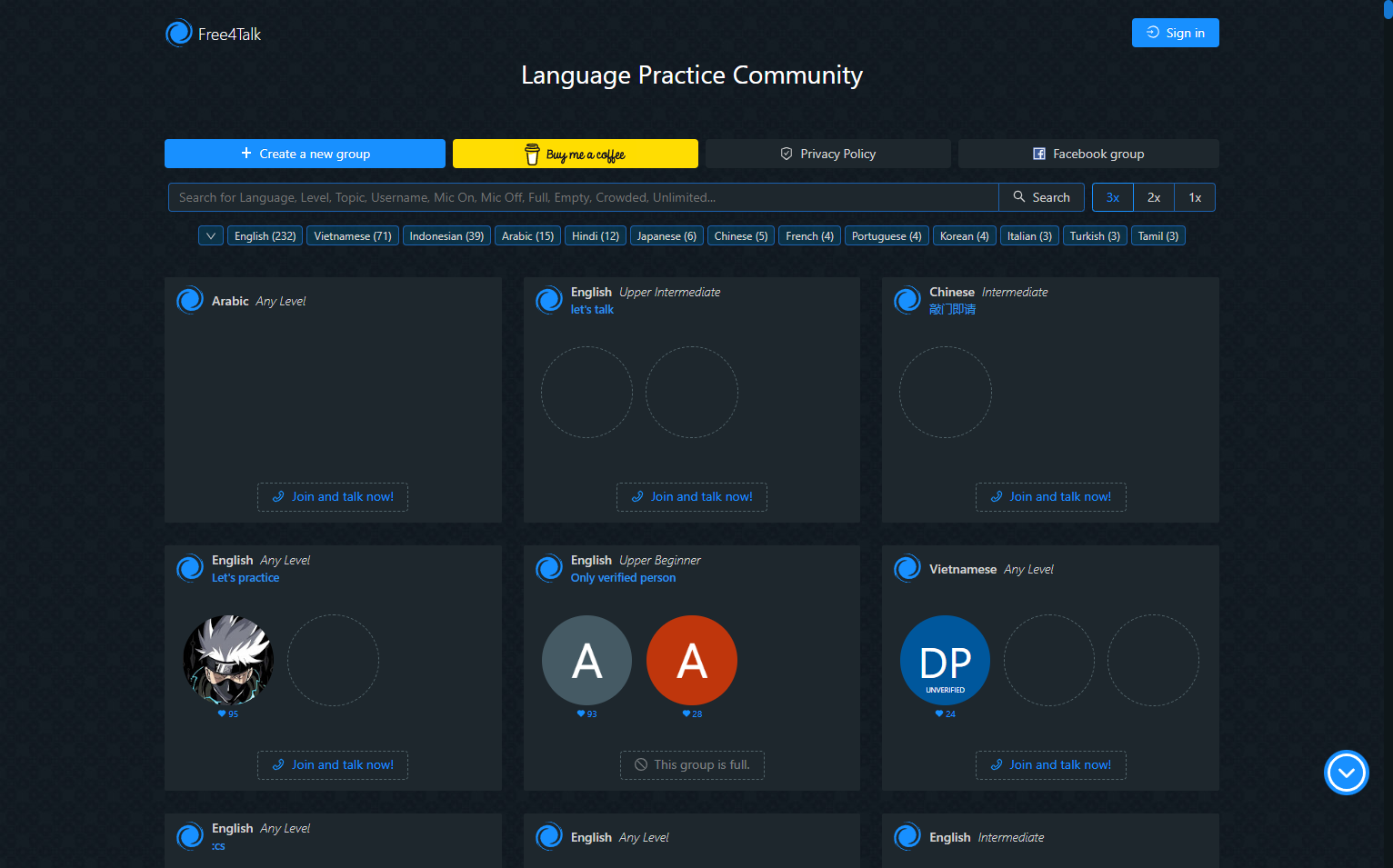 Free4talk Dashboard