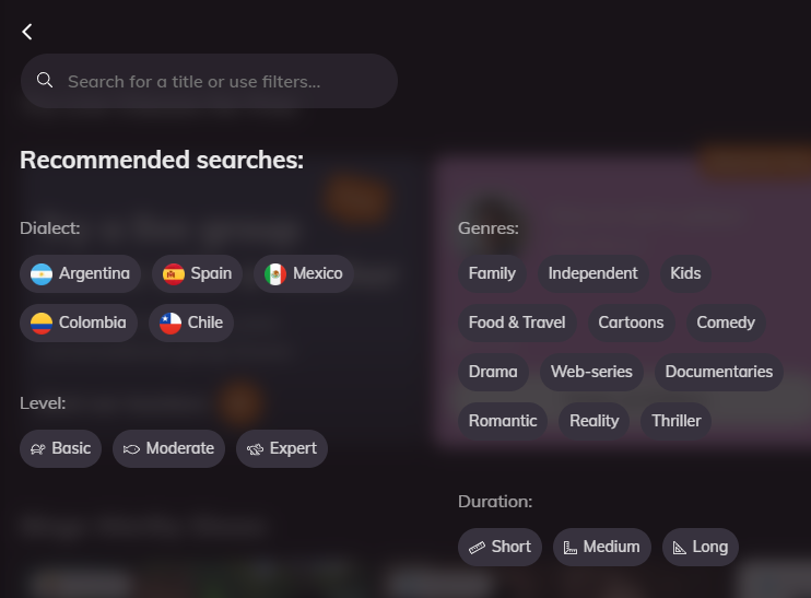 Lingopie search filter