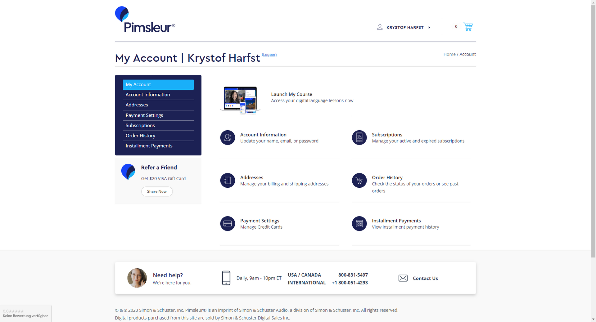 Pimsleur dashboard