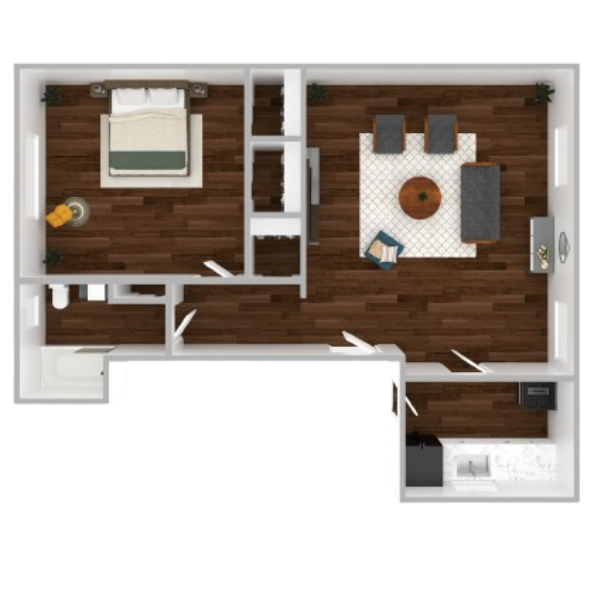 1 BED, 1 BATH Floor Plan