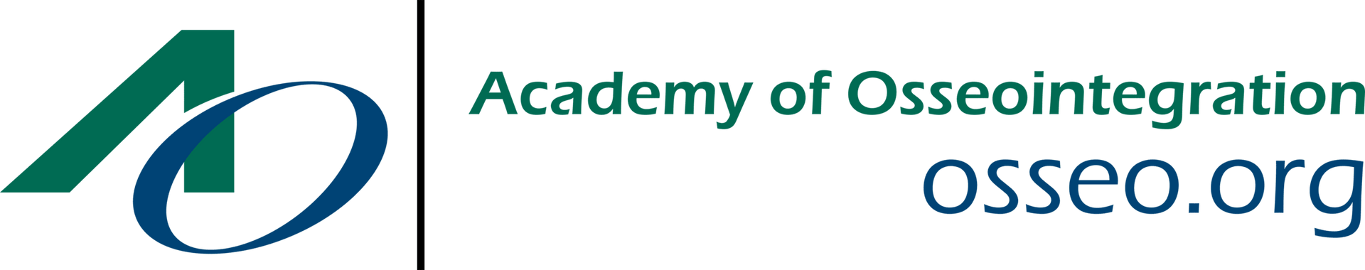 Logo for the Academy of Osseointegration: Green and blue 