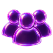 Three glowing purple silhouettes representing people.