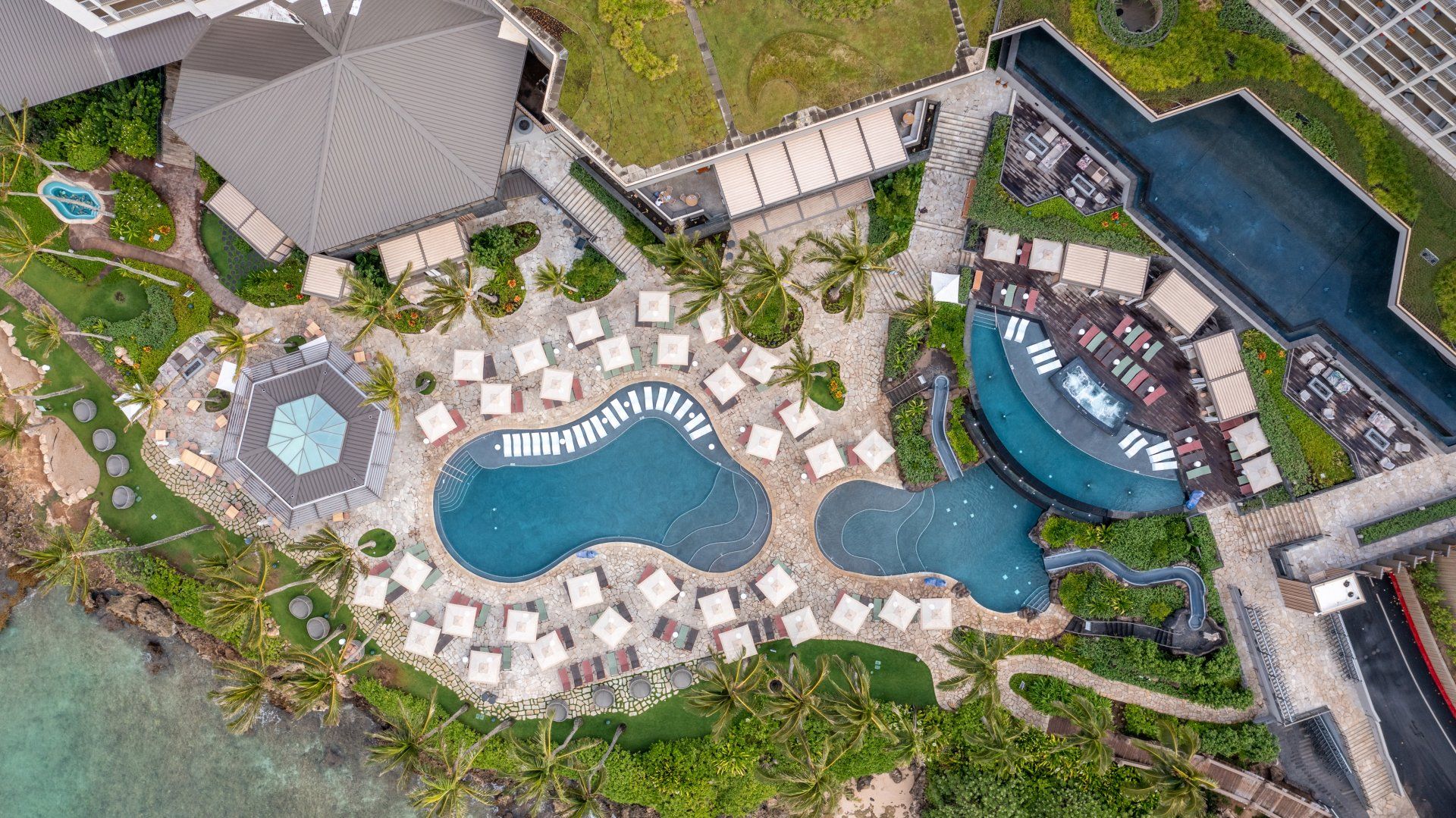 Aerial Main Resort Pool - Oahu HI - Pacific AquaScapes