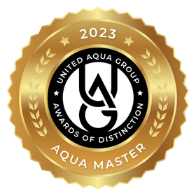 The logo for the united aqua group awards of distinction aqua master.