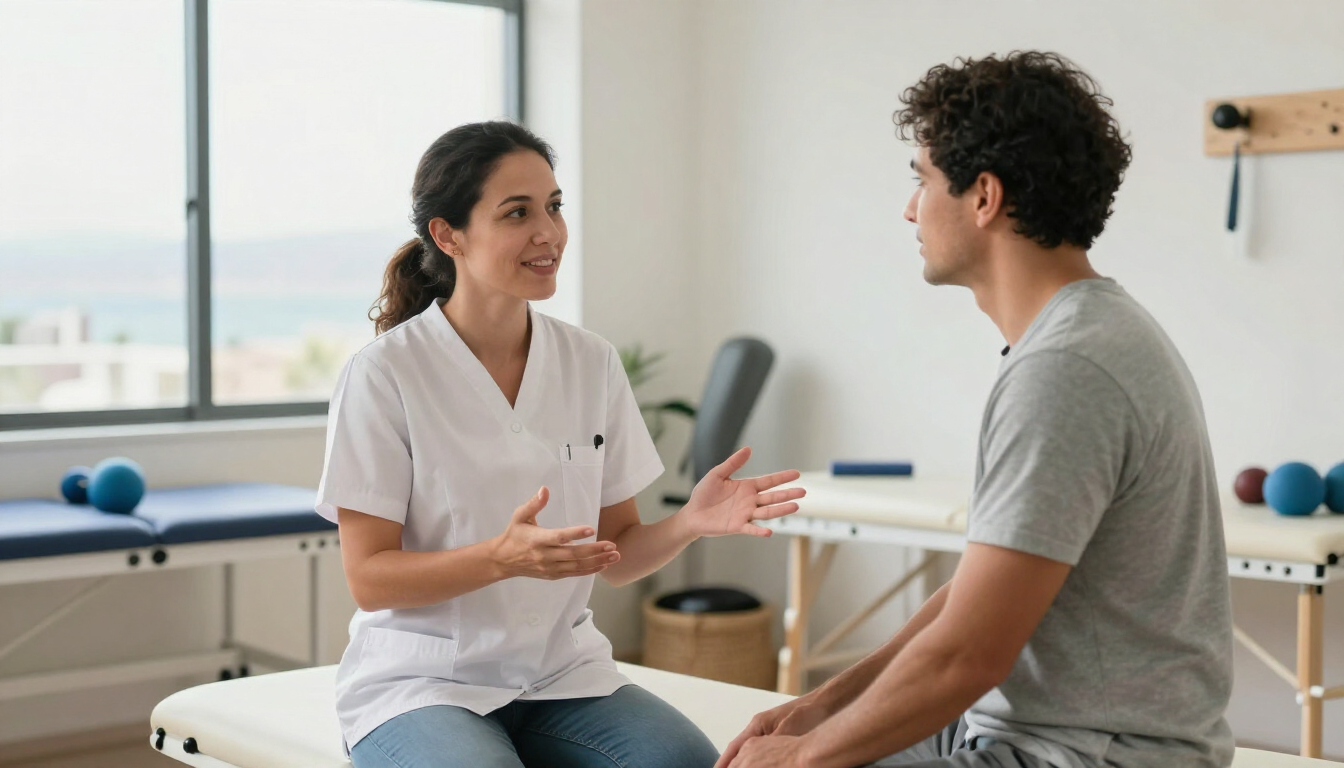 Un profesional sanitario conversa con un paciente