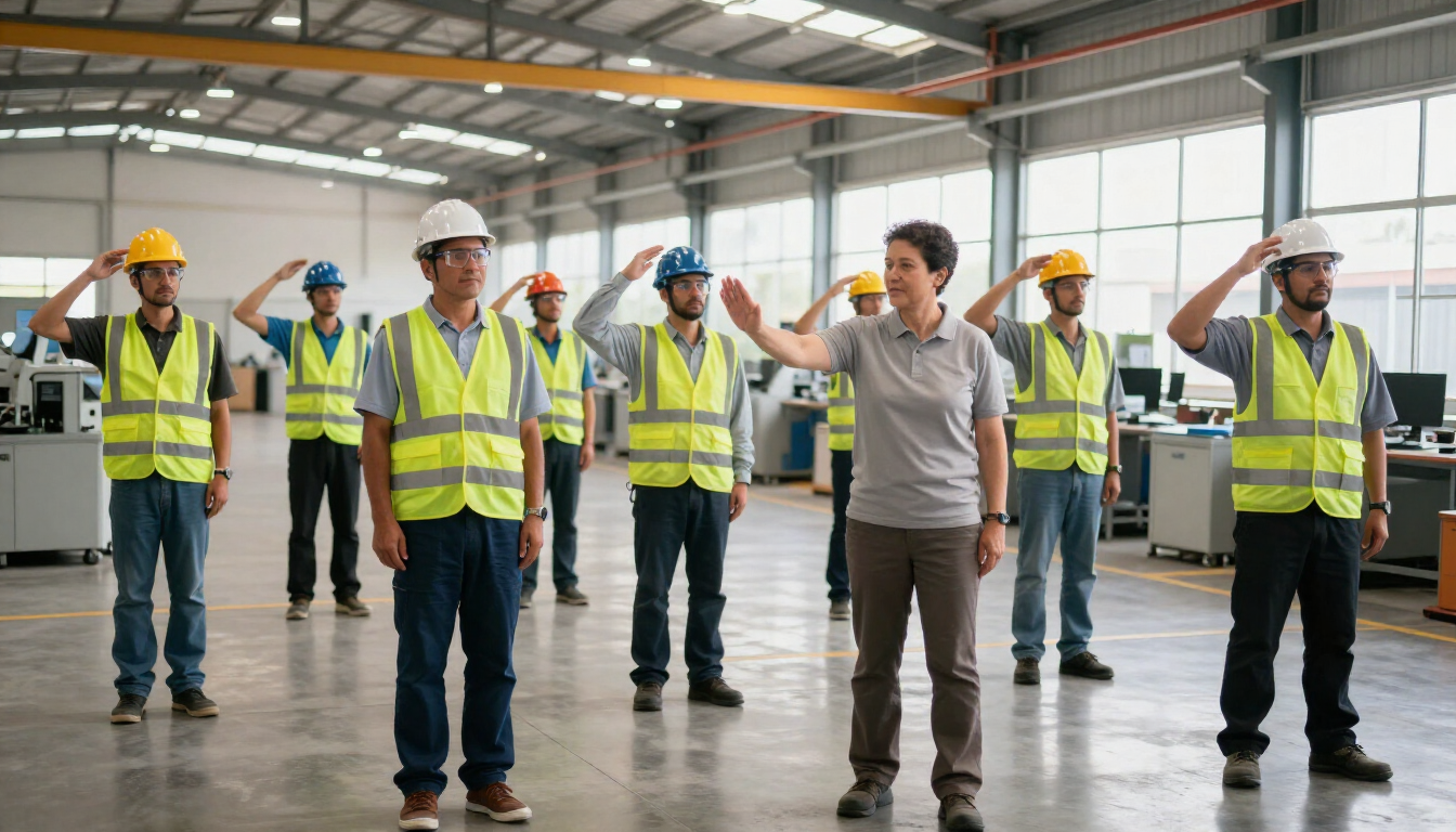 Los trabajadores, con chalecos reflectantes y cascos