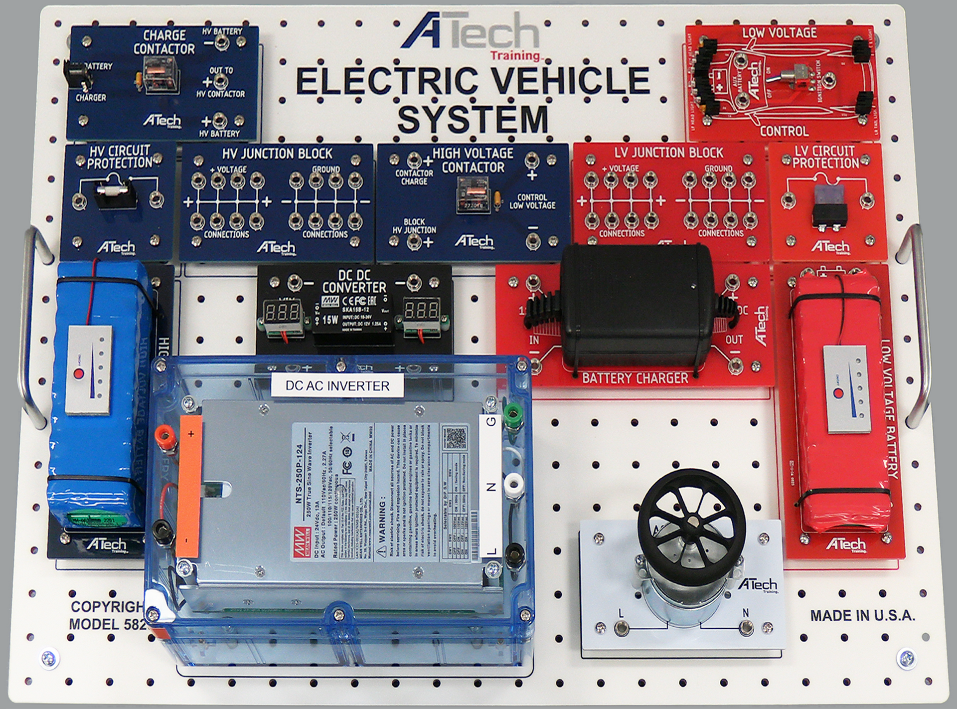 A tech electric vehicle system is displayed on a white board