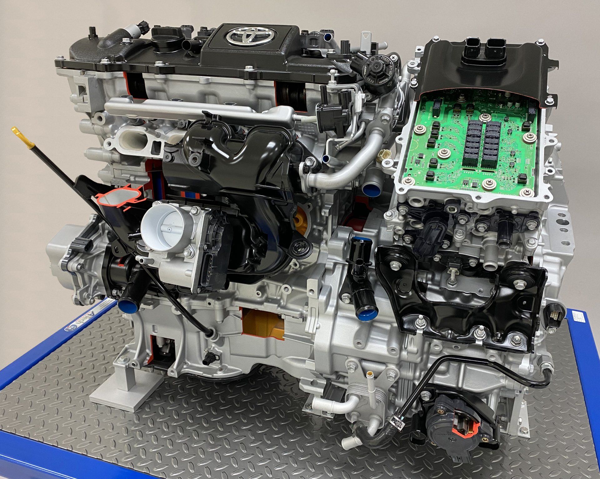 A model of a toyota engine is sitting on a table