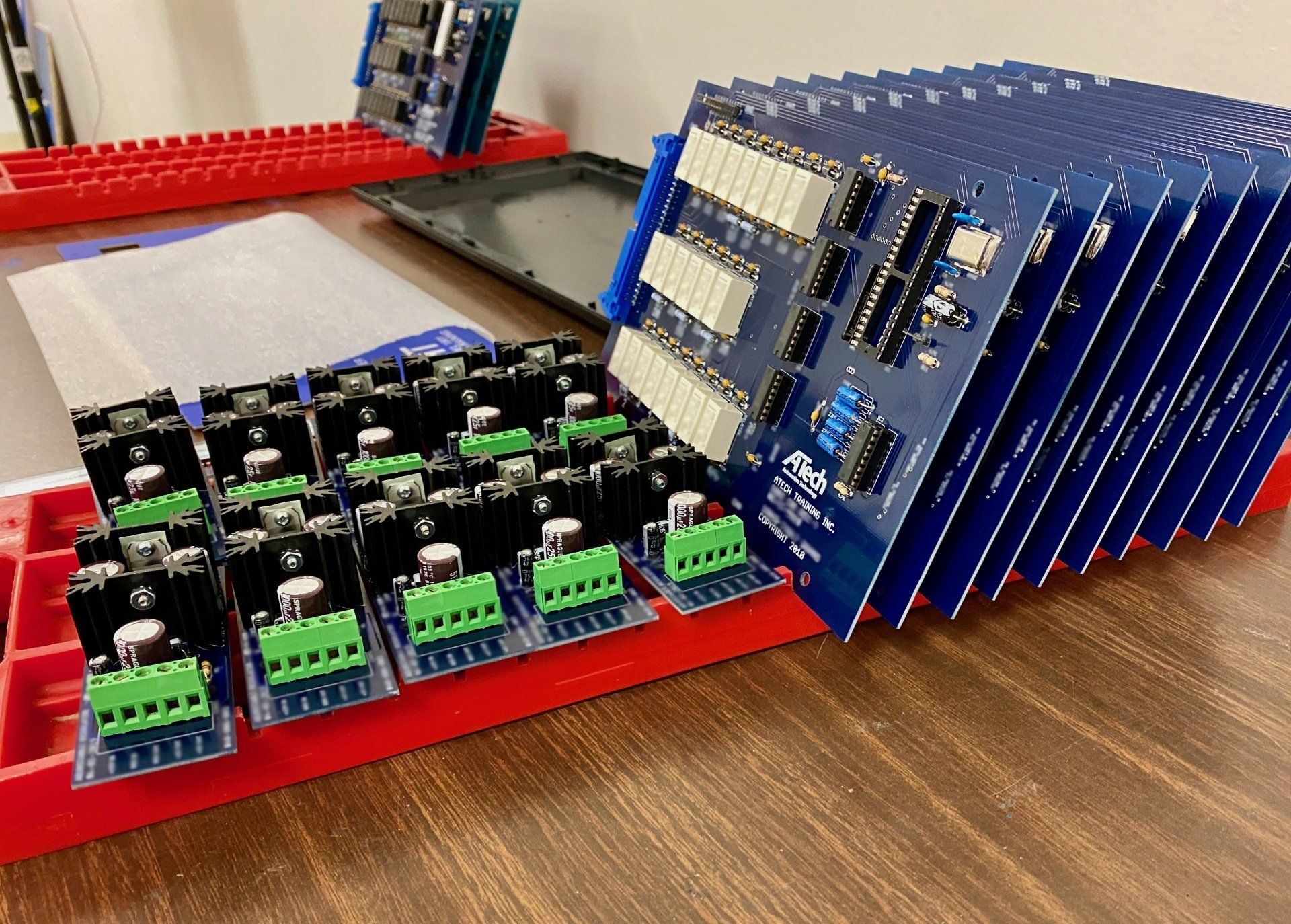 A bunch of electronic boards are stacked on top of each other