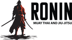 A black and white logo for ronin muay thai wisconsin.