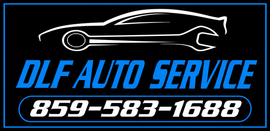 DLF Auto Service logo with car outline and phone number 859-583-1688 on black background