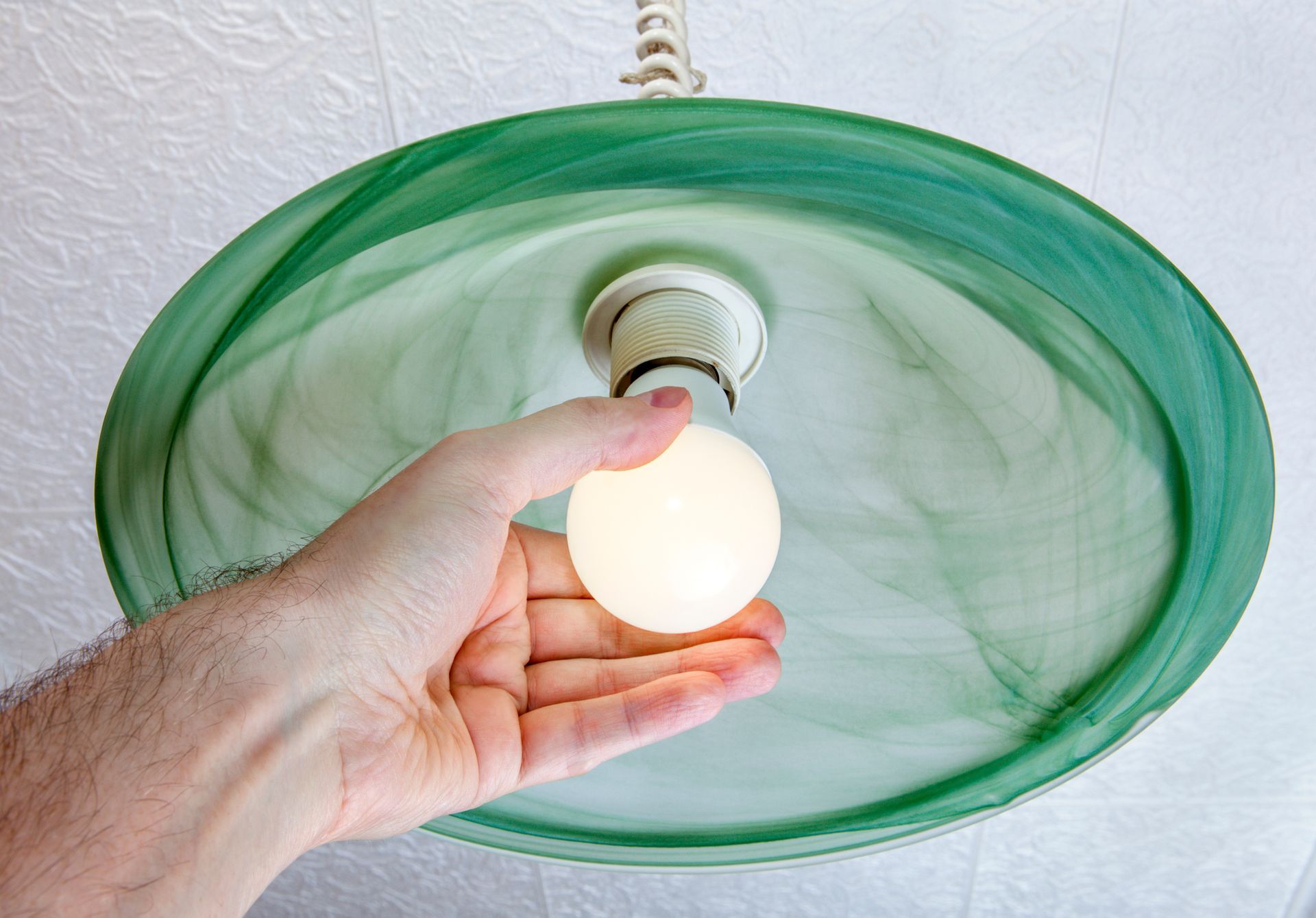 A hand with a light bulb in a green bowl, illustrating lighting system repair in Albuquerque, NM.