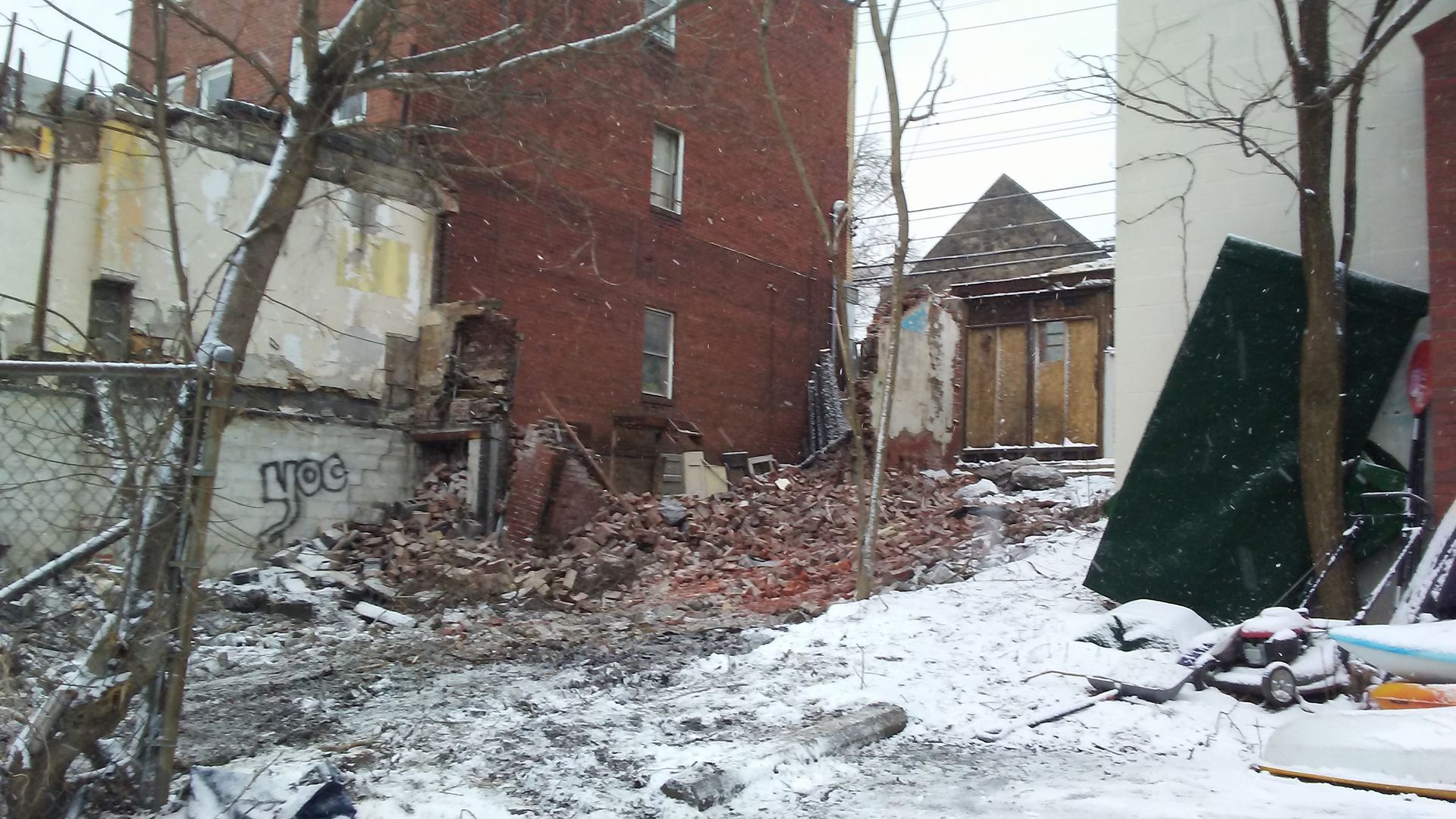 remains of a selective demolition job for a small out building 