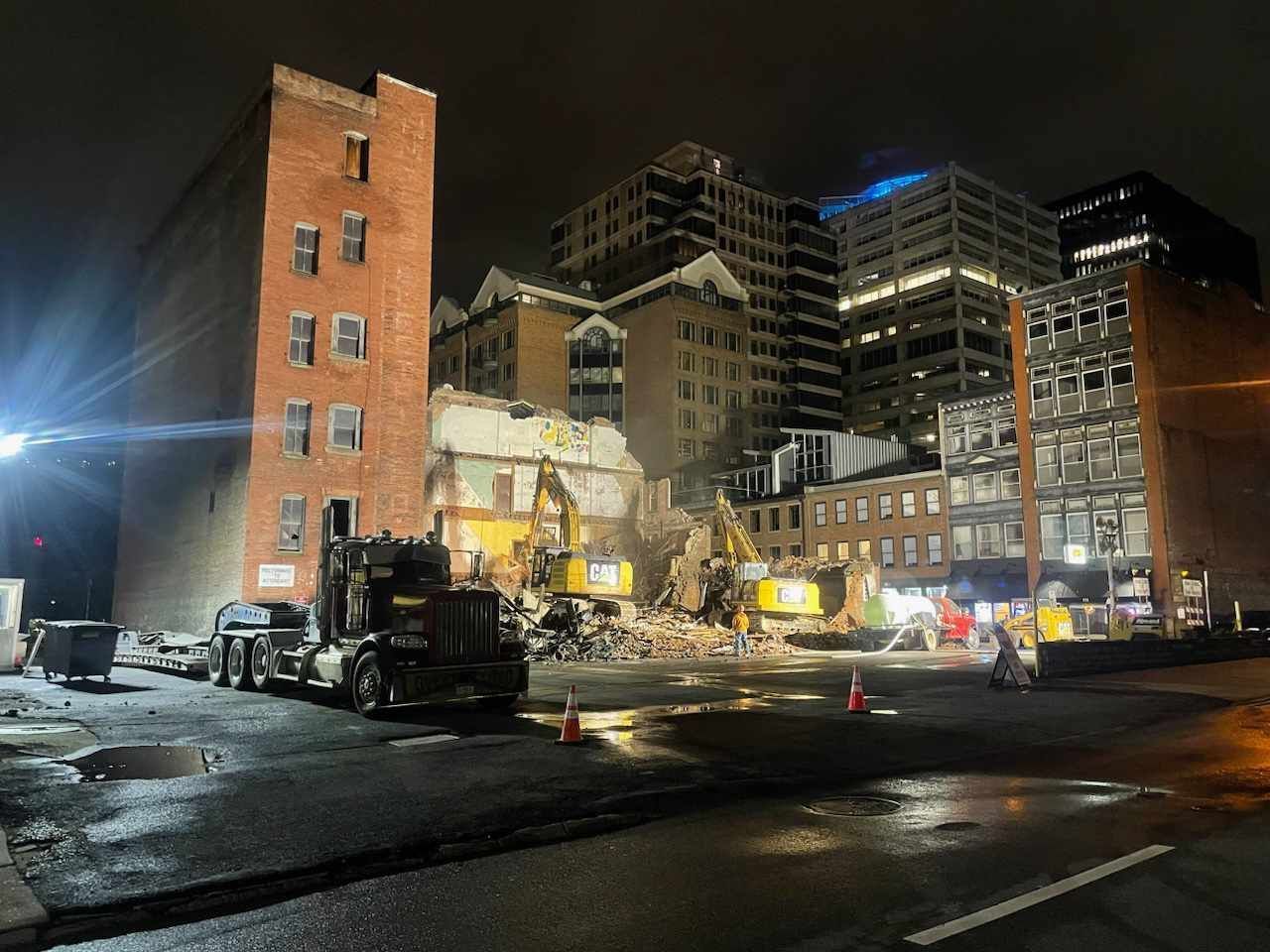demolition crew's at Schaaf working long into the night 