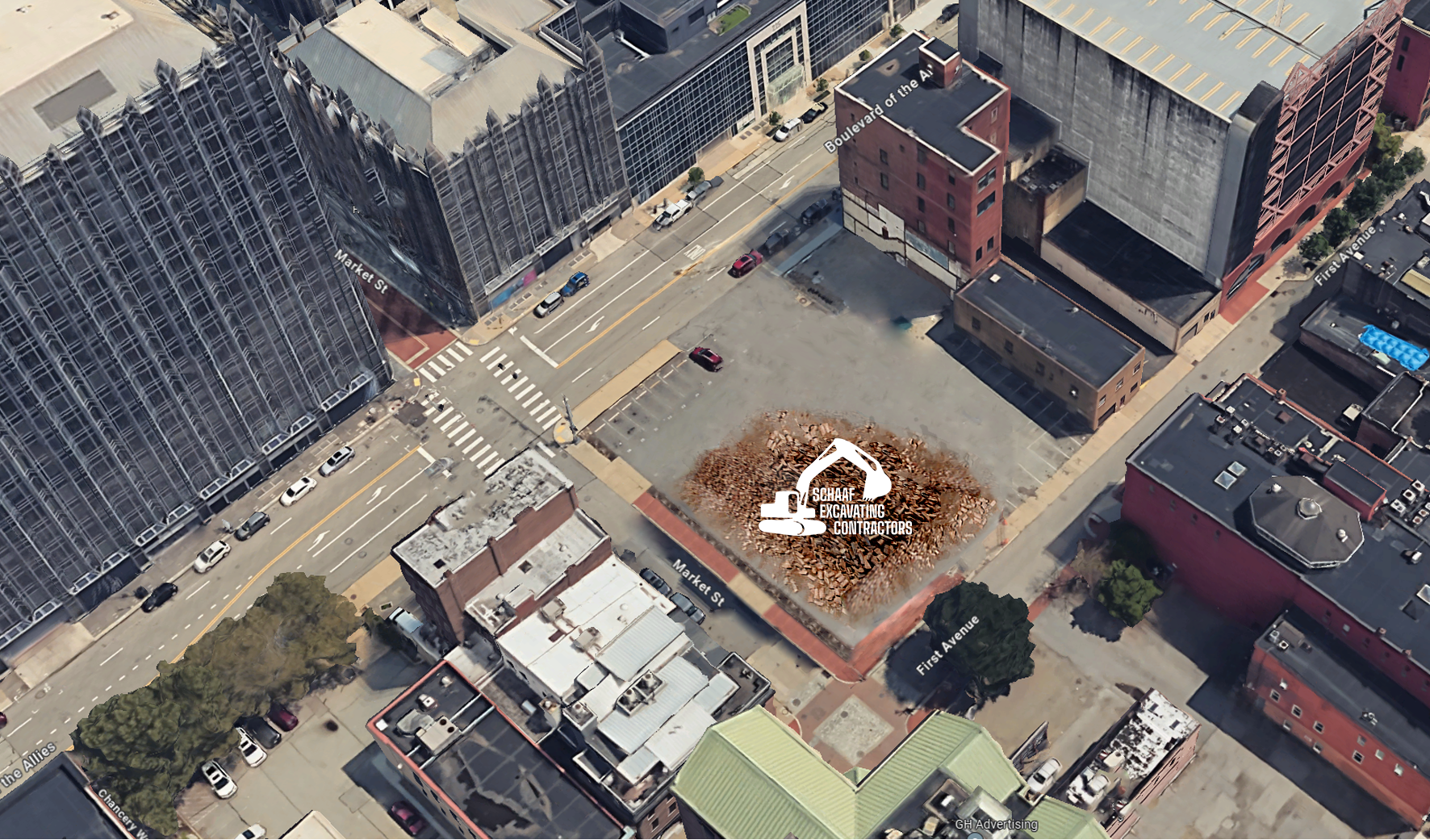 modified image of maps where building is missing from demolition