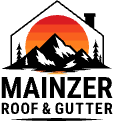 Mainzer Roof & Gutter logo with house roof silhouette and orange sun