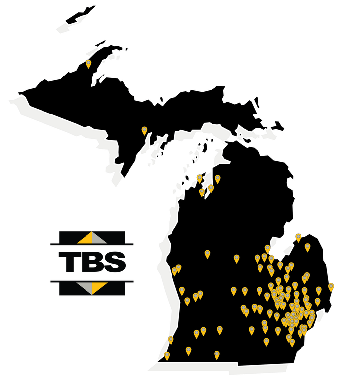 Map of Michigan with client location pins around it