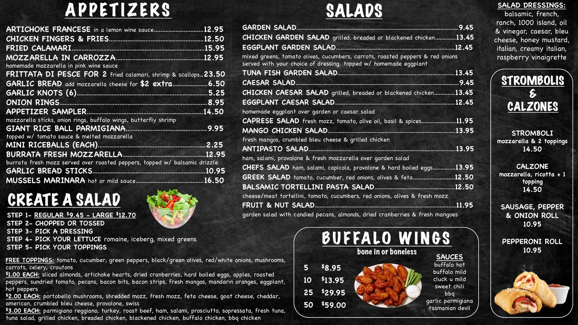 Appetizers, salads and wings menu at Edison Pizza in Edison NJ