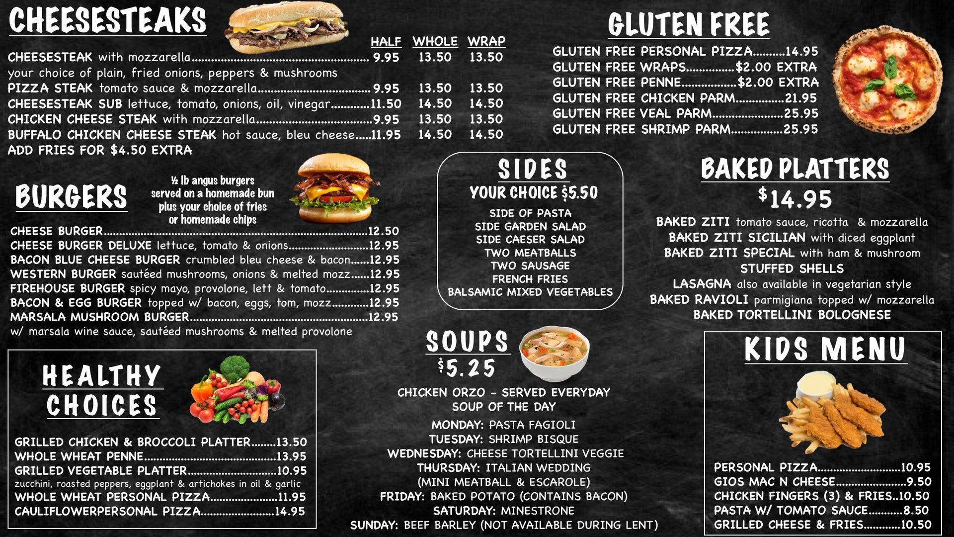 Cheesesteaks, burgers and gluten free menu at Edison Pizza in Edison NJ