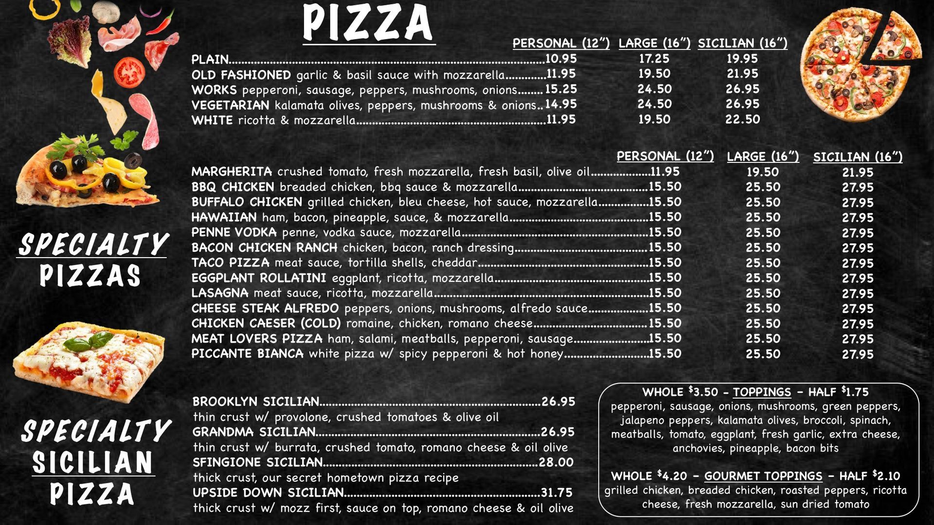 Pizza and specialty pizza menu at Edison Pizza in Edison NJ