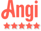 Angi logo with five orange stars underneath.