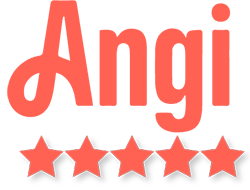 Angi logo in coral with five coral stars below.