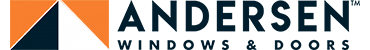 Logo for Andersen Windows & Doors; black text on a white background with an orange and dark blue geometric shape on the left.
