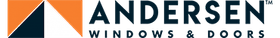 Logo for Andersen Windows & Doors. Features the brand name in bold, dark blue letters with an orange and blue geometric