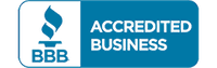 BBB Accredited Business logo with a blue flame icon and text on a blue background.