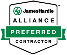 James Hardie Alliance Preferred Contractor logo: a green and white emblem with