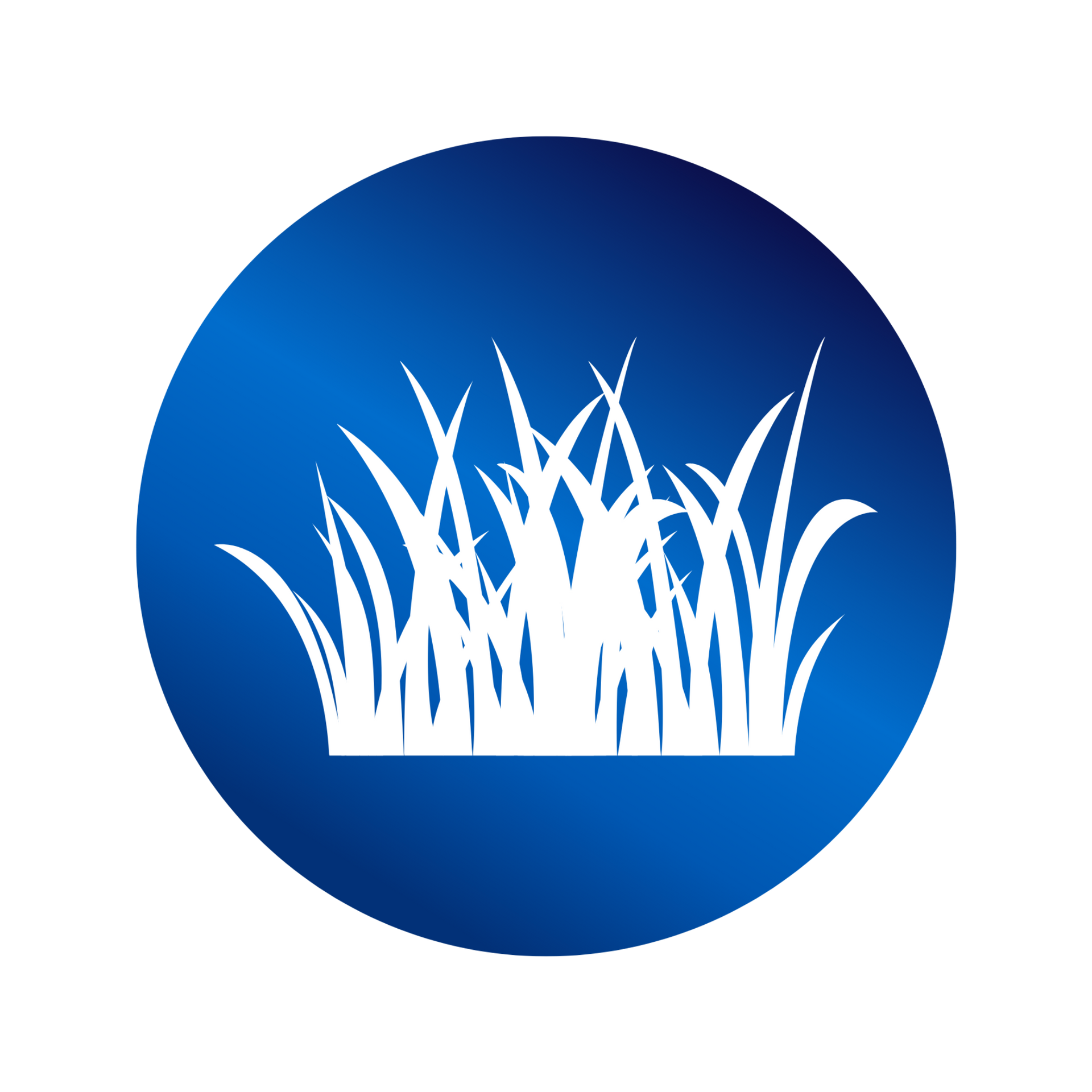 White grass blades on a blue circular background.