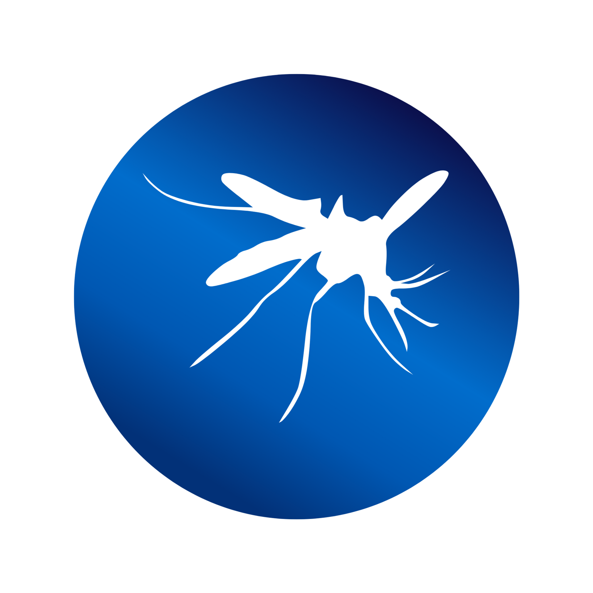 White mosquito silhouette in a blue circle.