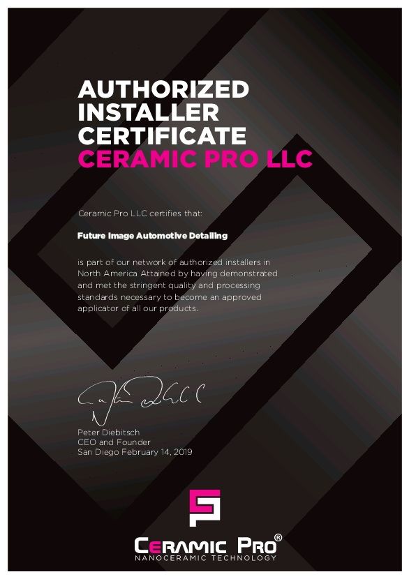 An authorized installer certificate from ceramic pro llc