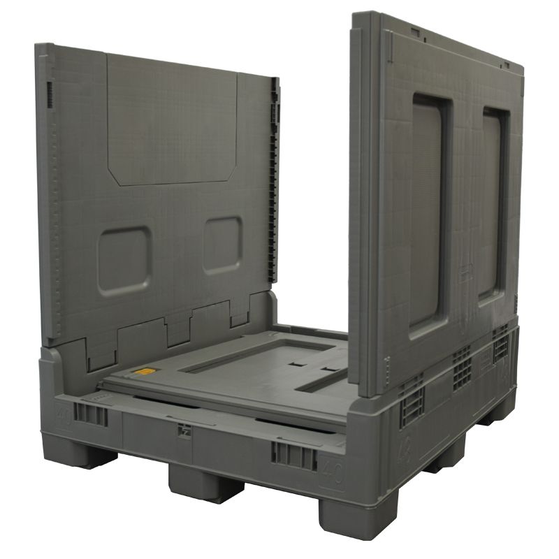 Two walls down 40 x 48 x 46 Plastic Gaylord w/ Drop Door w/ Steel