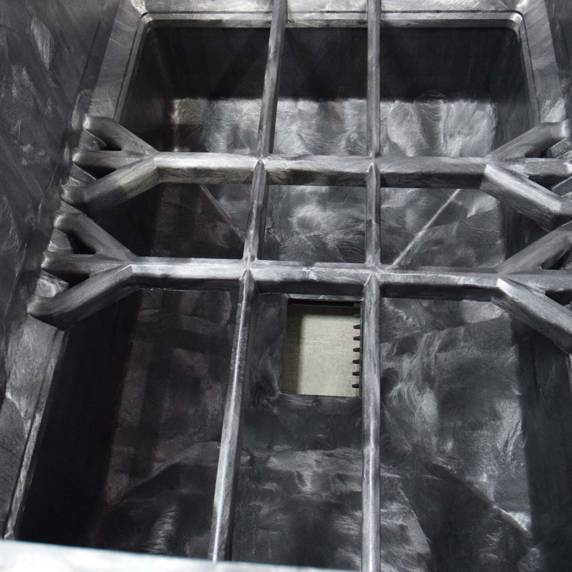Inside CenterFlow Hopper with cross bar Empty Seed Box Hopper Bottom