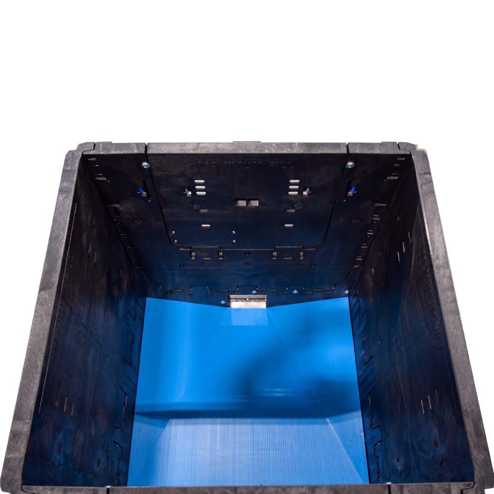 30x32x39 side discharge Hopper on a dolly inside view