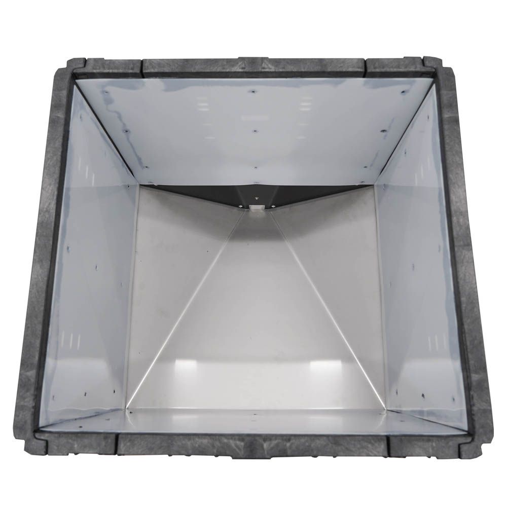 Top inside view showing shoot outlet