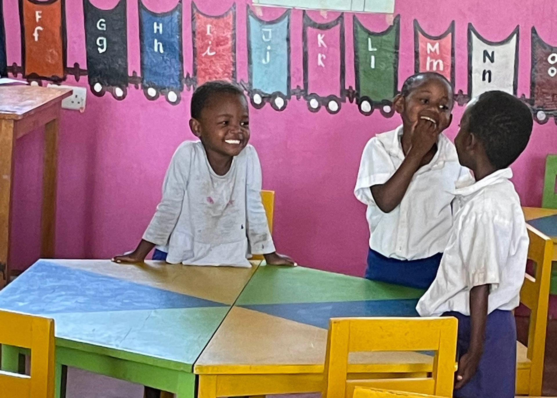 School children laughing