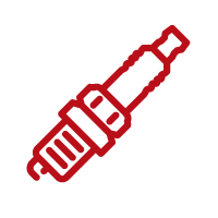 Red line icon of a spark plug on a white background