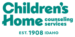 The logo for the children 's home society of idaho is a counseling center.